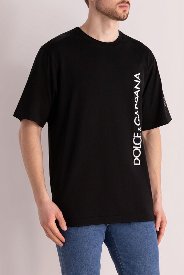 Dolce & Gabbana black cotton t-shirt with vertical graphics 177799 - photo 3