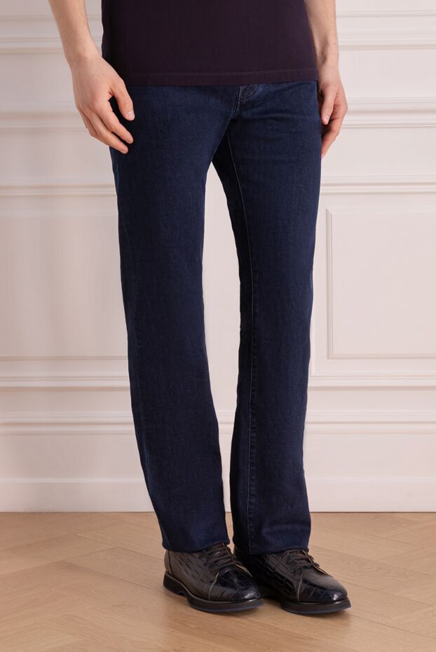 Jacob Cohen dark blue men's jeans with soft abrasions and a straight cut 177837 - photo 3