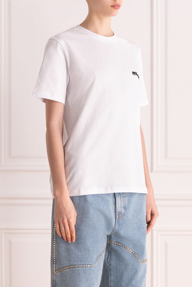 MSGM white cotton t-shirt with black embroidered brand logo 177866 - photo 3