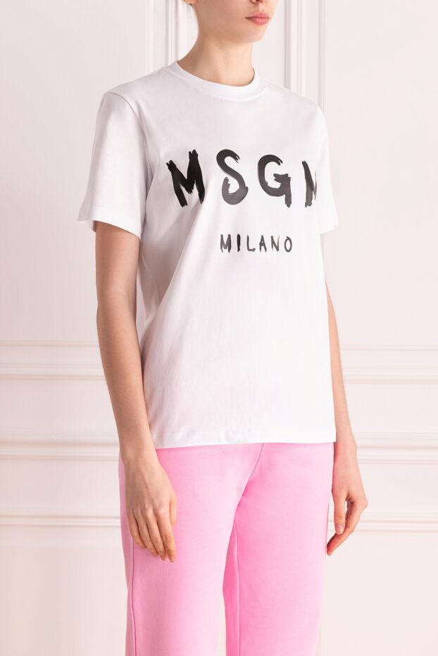 MSGM white basic cotton t-shirt with expressive brand print 177872 - photo 3
