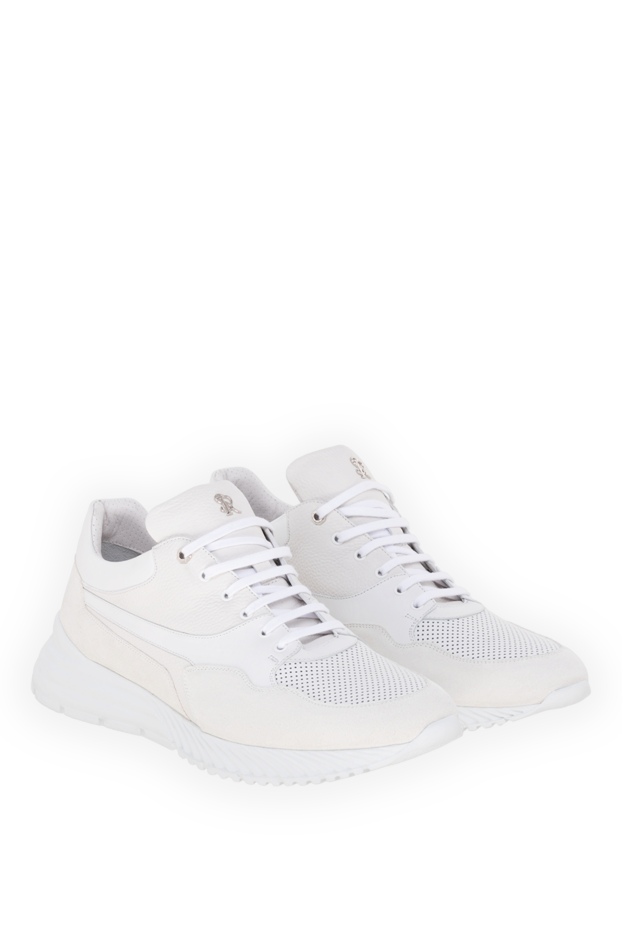 Stefano Ricci men's white sneakers made of genuine leather with mesh inserts 177884 - photo 3