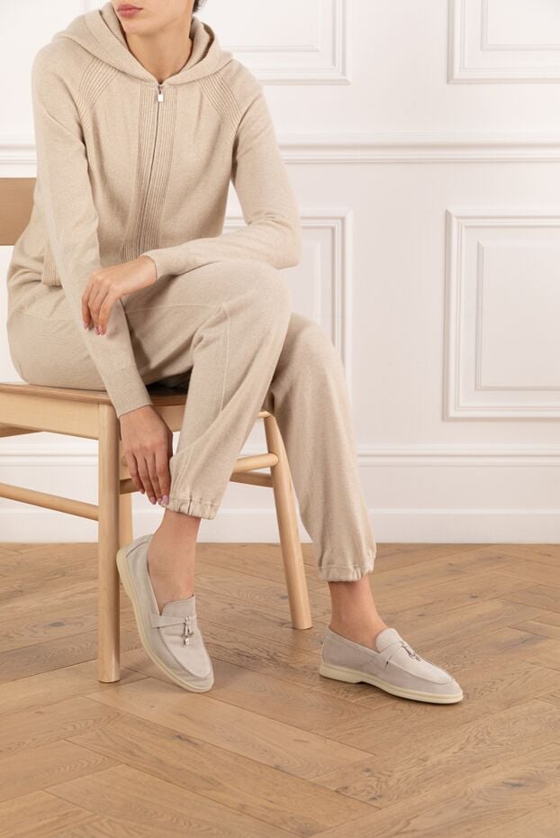 Loro Piana gray women's suede loafers with a white sole 178051 - photo 2