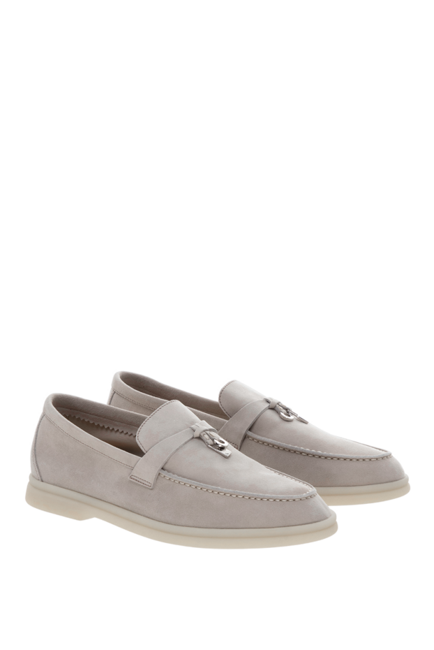 Loro Piana gray women's suede loafers with a white sole 178051 - photo 3