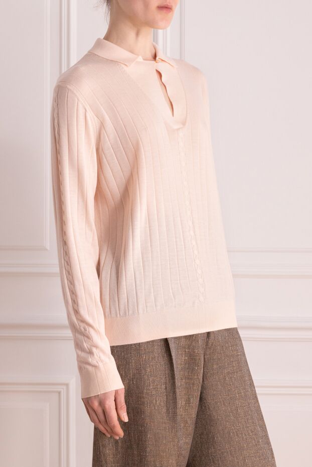 Loro Piana long sleeve cashmere polo for women pink 178063 - photo 3