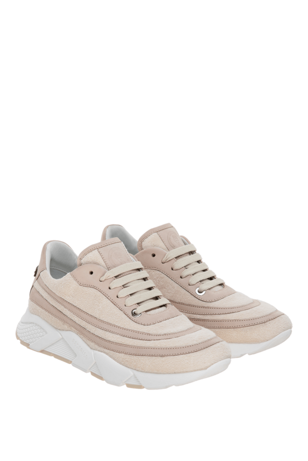 Peserico cotton and leather sneakers for women beige 178181 - photo 3