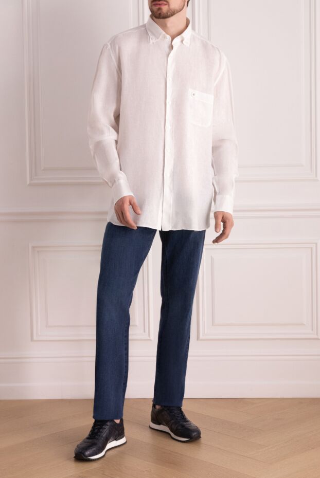 Stefano Ricci men's white linen shirt with octagonal logo 178187 - photo 2