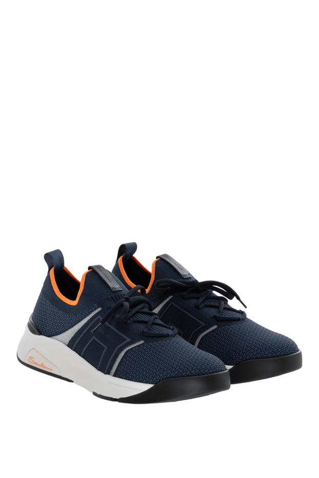 Santoni blue sneakers made of knitted textile with orange trim 178218 - photo 3