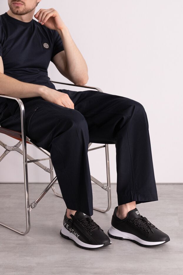 Givenchy black leather sneakers with textile inserts and a logo 178226 - photo 3