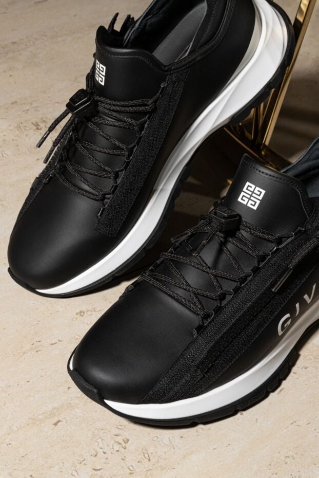 Givenchy black leather sneakers with textile inserts and a logo 178226 - photo 2