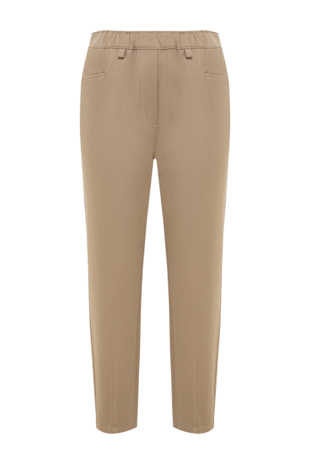 Women's beige cotton trousers with elastic waistband - photo 1