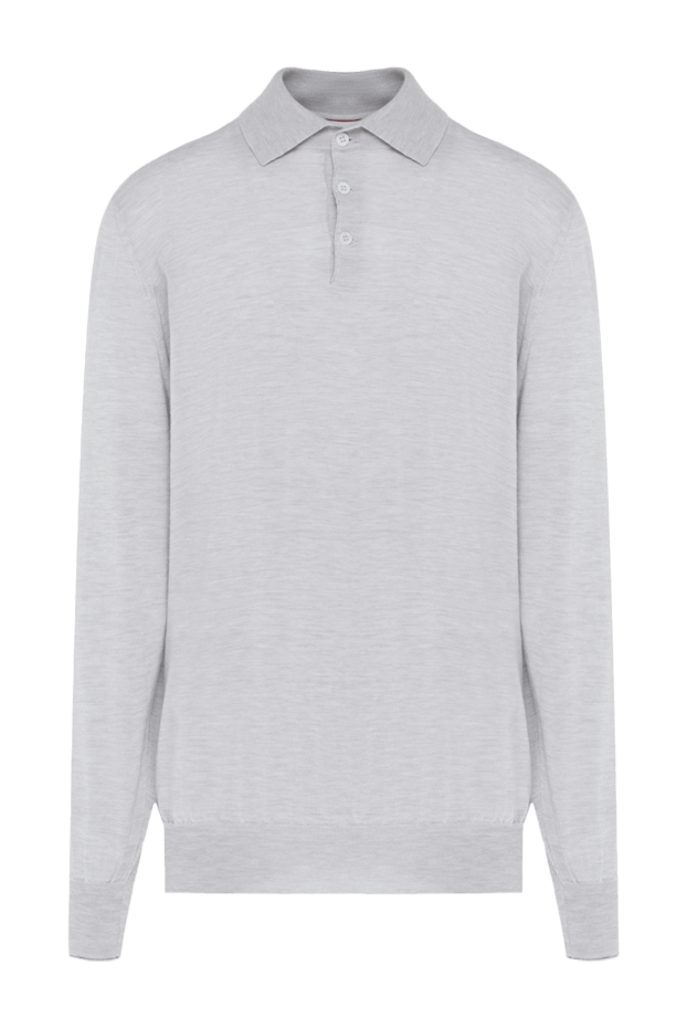 Long sleeve cashmere and silk polo for men gray - photo 1