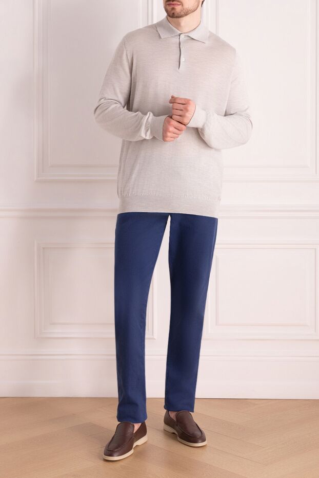 Long sleeve cashmere and silk polo for men gray - photo 2
