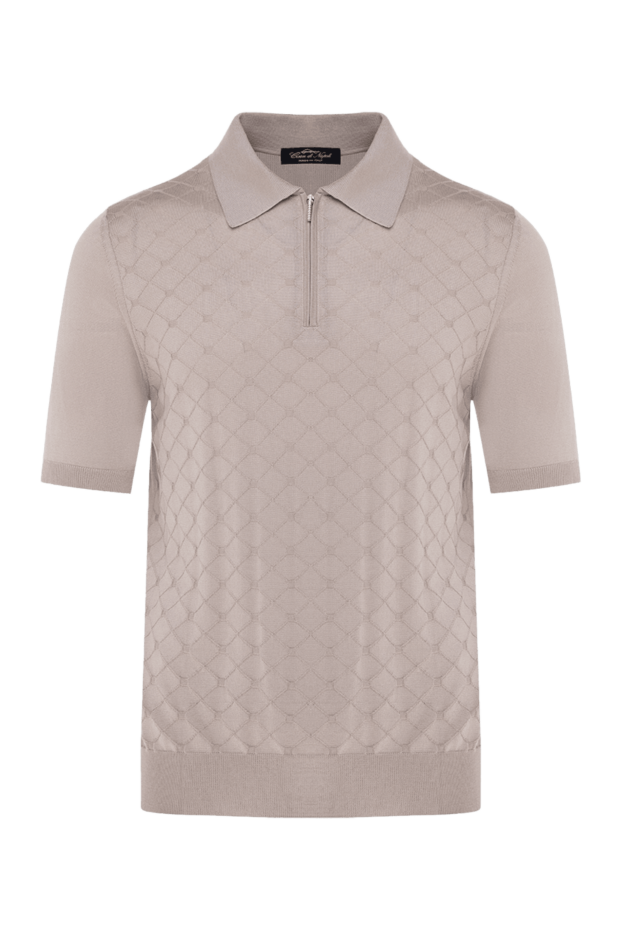 Cesare di Napoli beige silk polo shirt with textured weave and zipper 178328 - photo 1