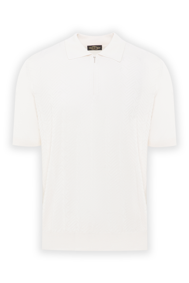 Cesare di Napoli чоловіче біле шовкове поло з візерунком 178335 - фото 1