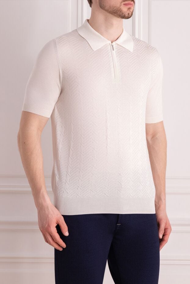 Cesare di Napoli men's white silk polo with a pattern 178335 - photo 3