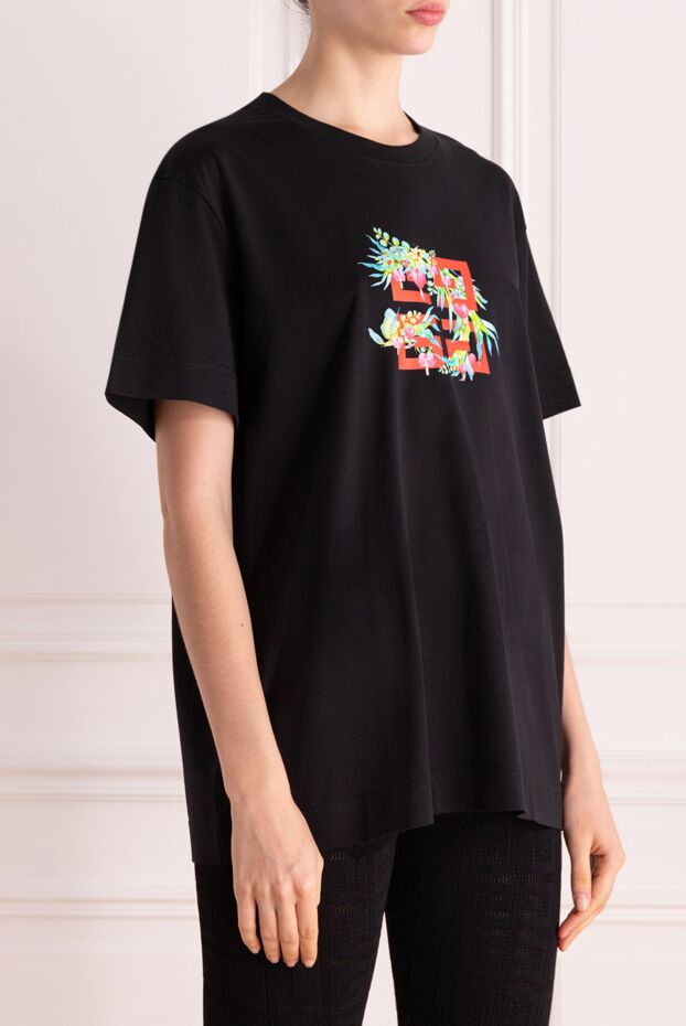 Givenchy women's black short-sleeve t-shirt with a vibrant floral pattern 178361 - photo 3