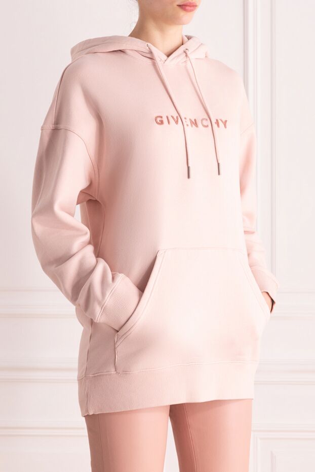 Givenchy women's pink cotton long-sleeve hoodie with embroidered logo 178363 - photo 3