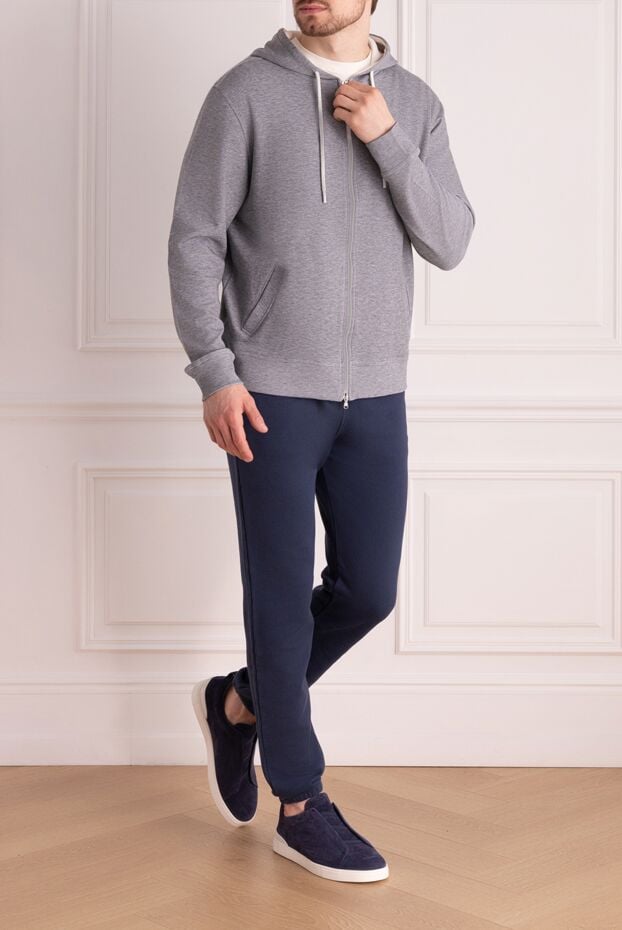 Barba Napoli gray cotton sports jacket with a hood and a zipper 178447 - photo 2