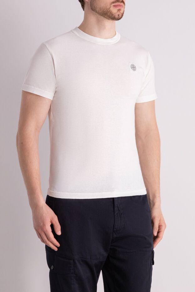 Stone Island white cotton t-shirt with a branded patch logo 178474 - photo 3