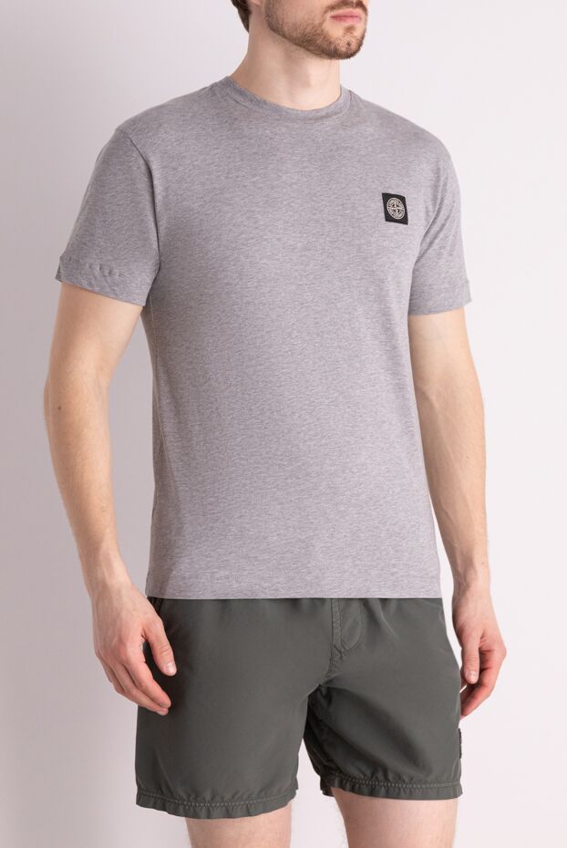 Stone Island grey marled soft cotton t-shirt with brand logo 178476 - photo 3