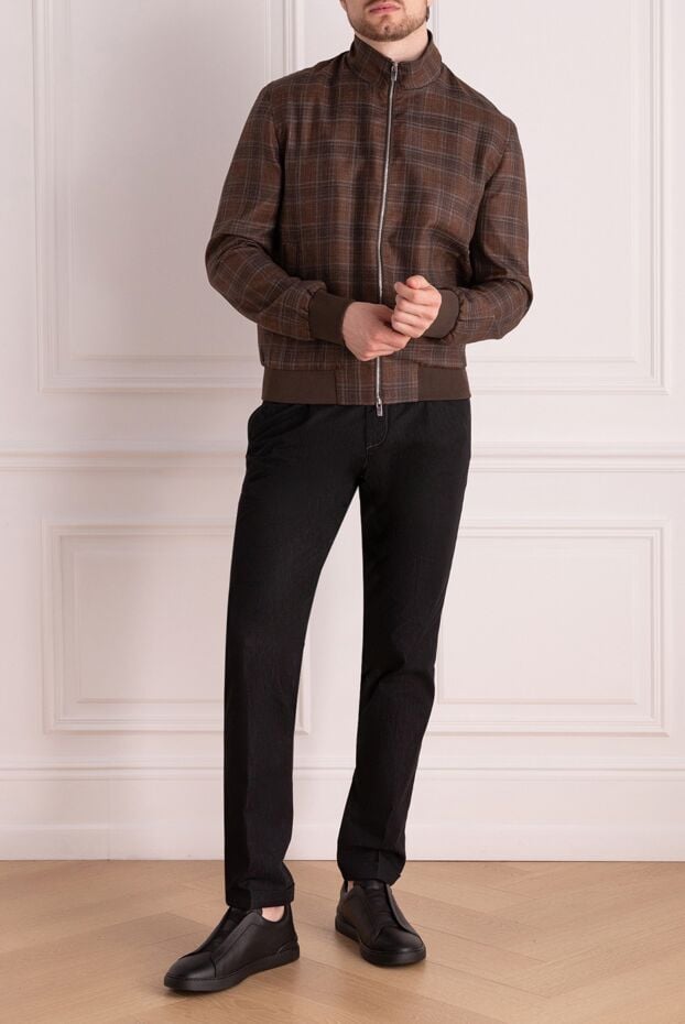 Tombolini men's brown checkered bomber jacket with a zipper 178525 - photo 2