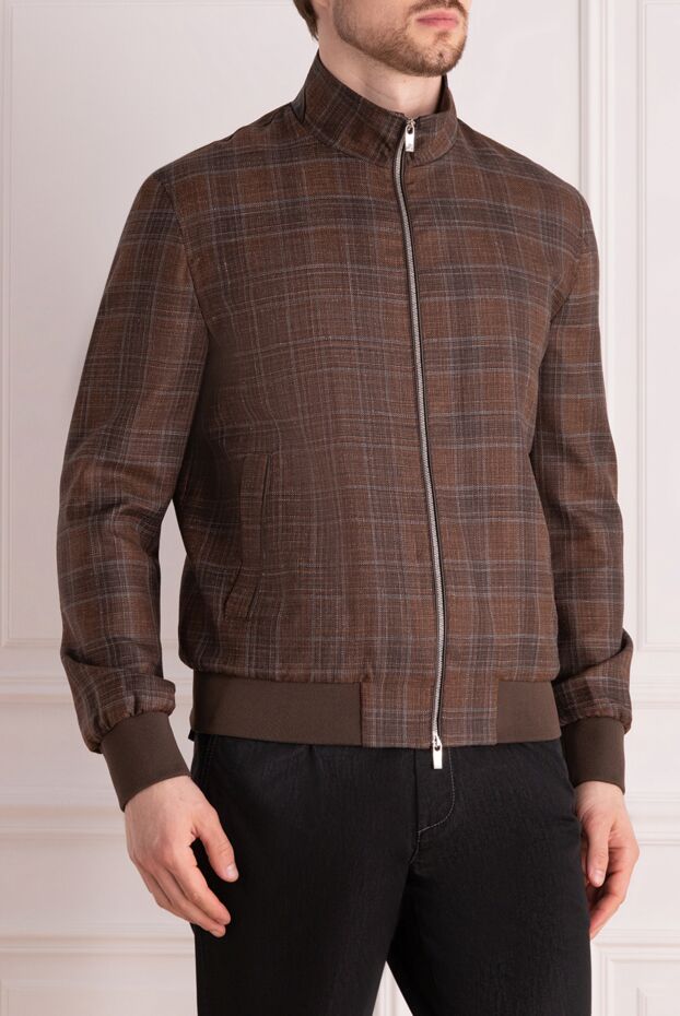 Tombolini men's brown checkered bomber jacket with a zipper 178525 - photo 3