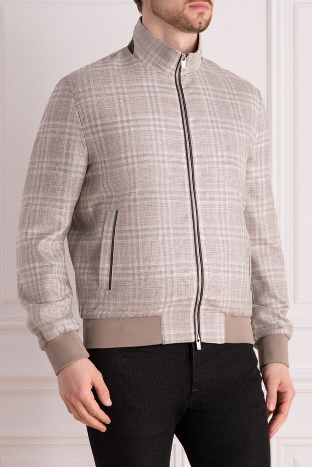 Tombolini men's checkered bomber jacket in gray-beige made of wool, linen and silk 178529 - photo 3