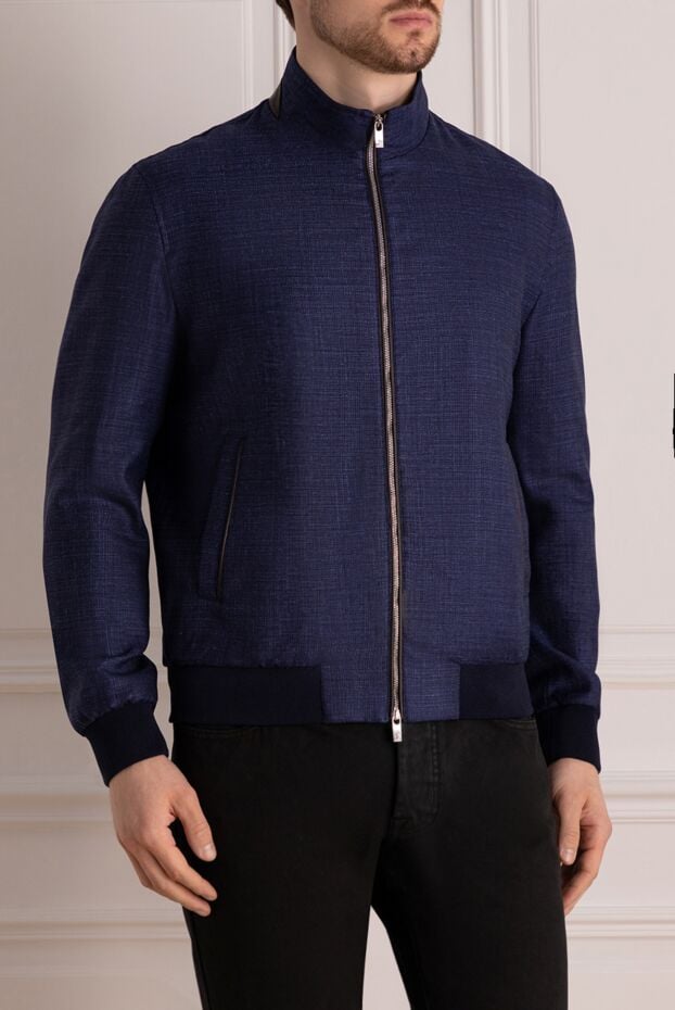 Tombolini men's blue zipped bomber jacket made of wool, silk, and linen 178531 - photo 3