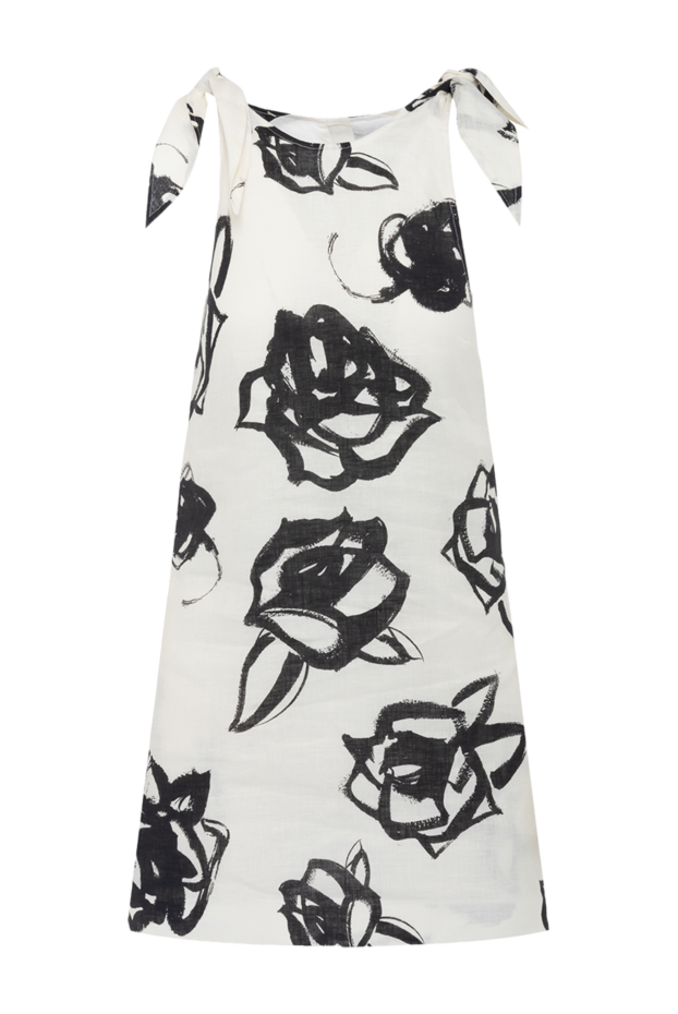 Sleeveless linen mini dress with a bow on the shoulder and a rose print. - photo 1