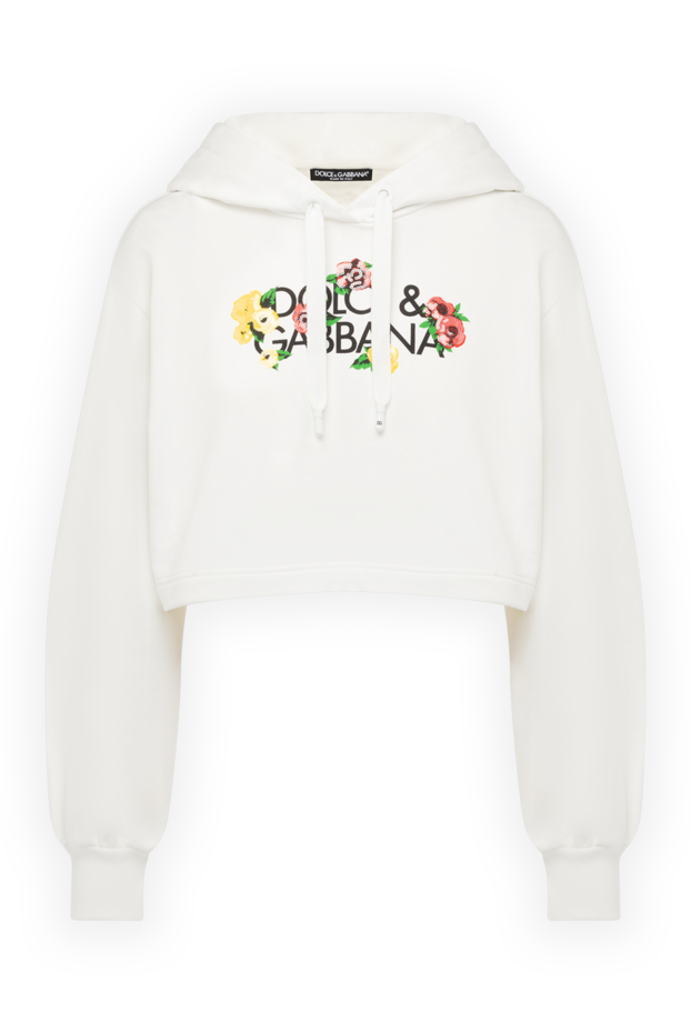 Dolce & Gabbana white women's crop hoodie with a bright floral design on the chest 178582 - photo 1