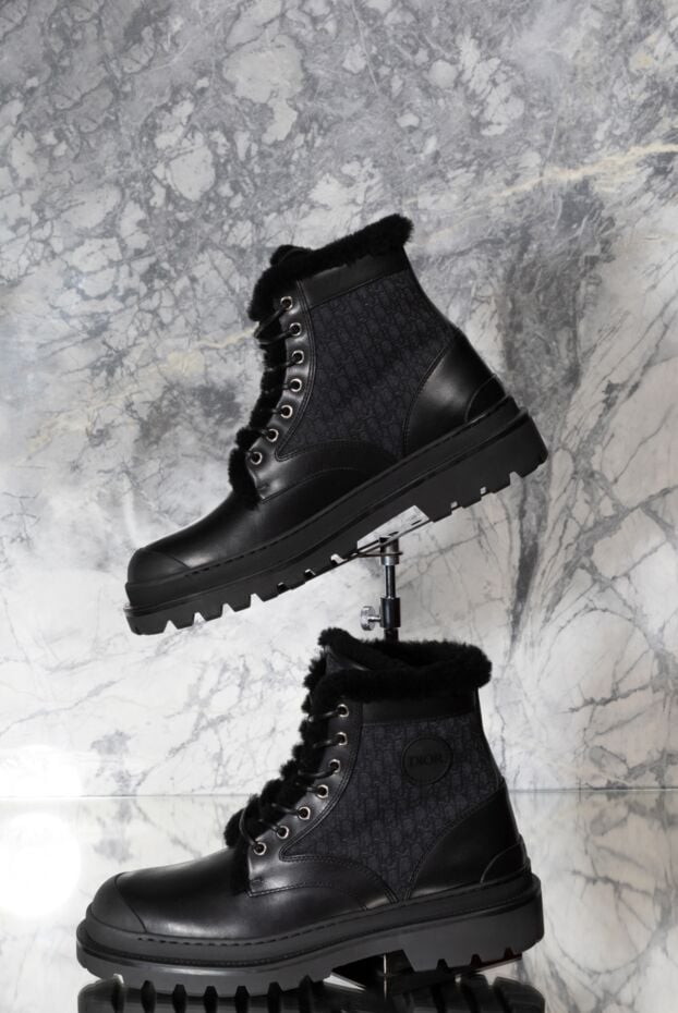 Dior black cotton and leather boots for men with fur 178648 - photo 2