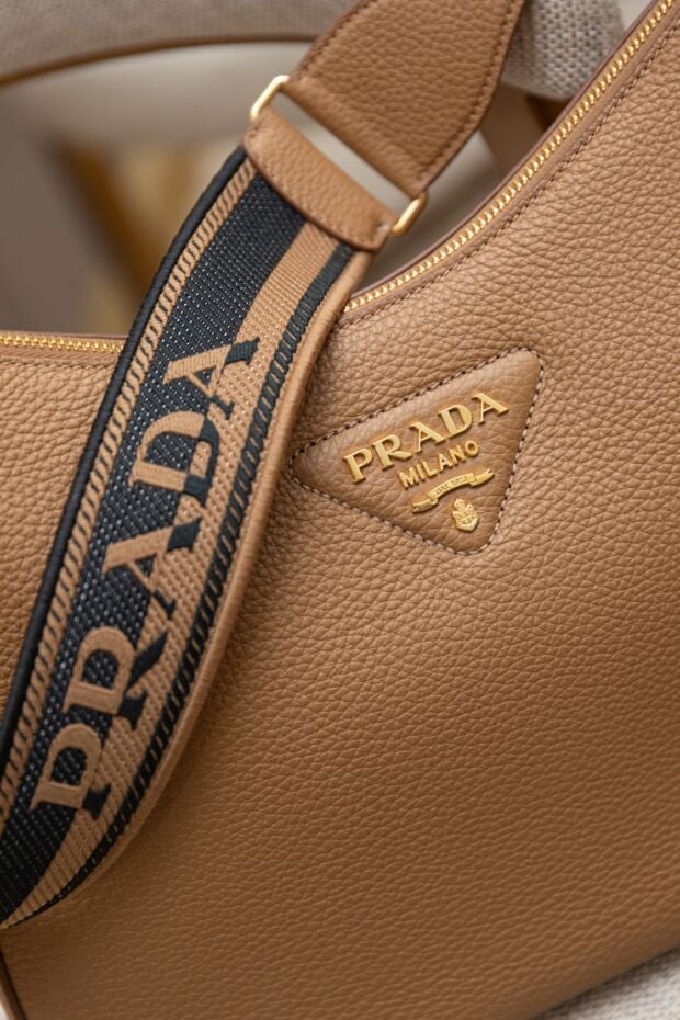 Prada brown leather hobo bag with a fabric shoulder strap 178671 - photo 2