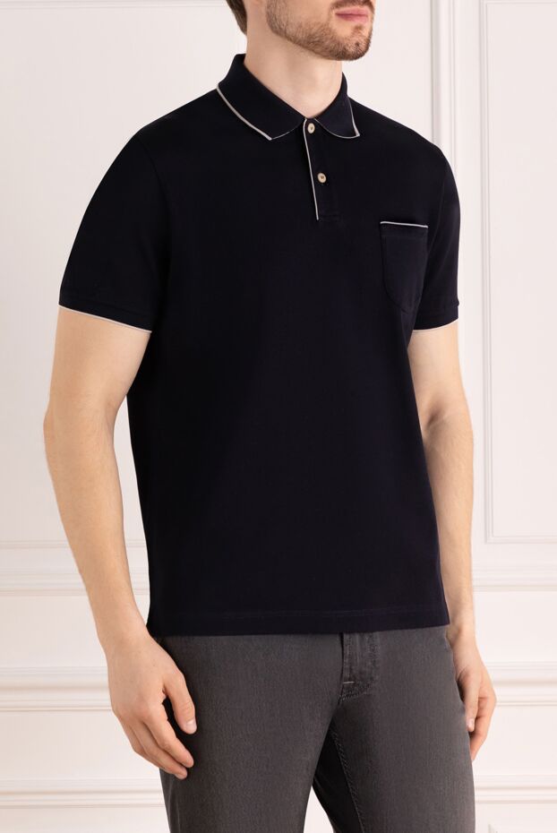 Loro Piana men's black cotton and elastane polo with trim 178707 - photo 3