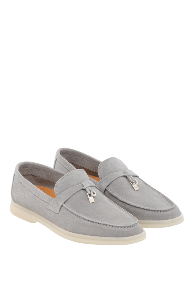 Fleur de Paris women's light gray suede loafers with a decorative lock 178769 - photo 3