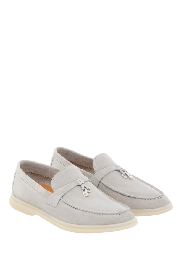 Fleur de Paris stylish grey suede loafers with a pendant and a round toe 178770 - photo 3