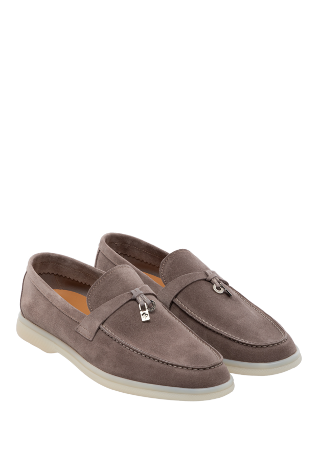 Fleur de Paris women's taupe suede loafers with padlock detailing 178776 - photo 3