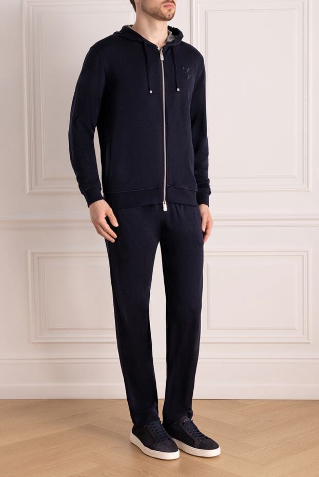 Billionaire dark blue soft jersey tracksuit with hood and embroidery 178781 - photo 3