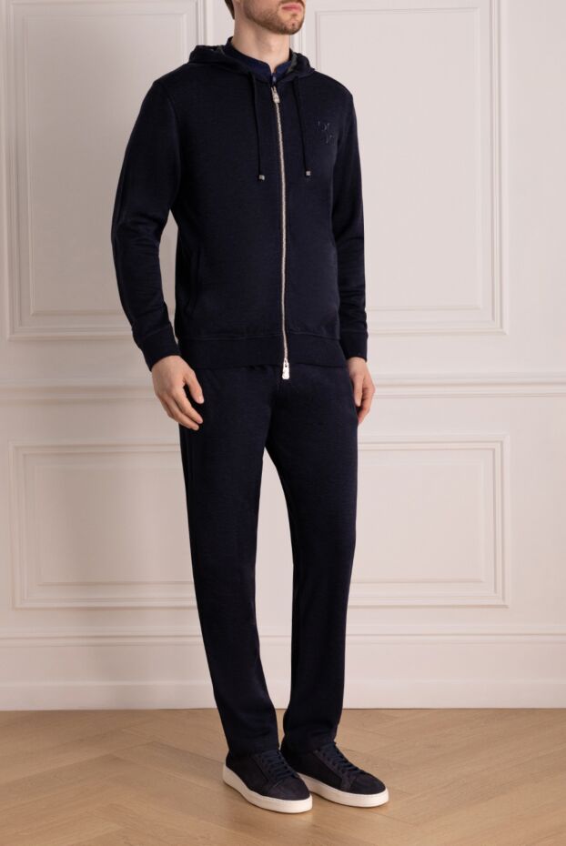 Billionaire dark blue men's hooded cashmere and silk suit 178784 - photo 3