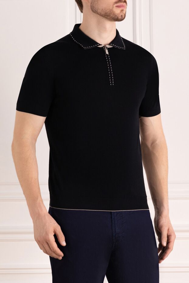 Svevo men's blue cotton polo with edging 178877 - photo 3