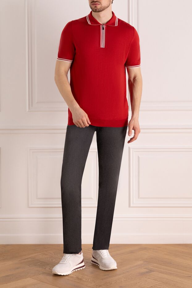 Svevo men's red cotton jersey polo shirt with zip (markdown) 195429 - photo 2