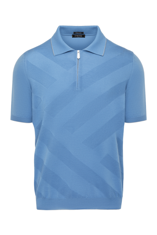 Svevo men's light blue knitted polo shirt with a zipper and a geometric pattern 178879 - photo 1