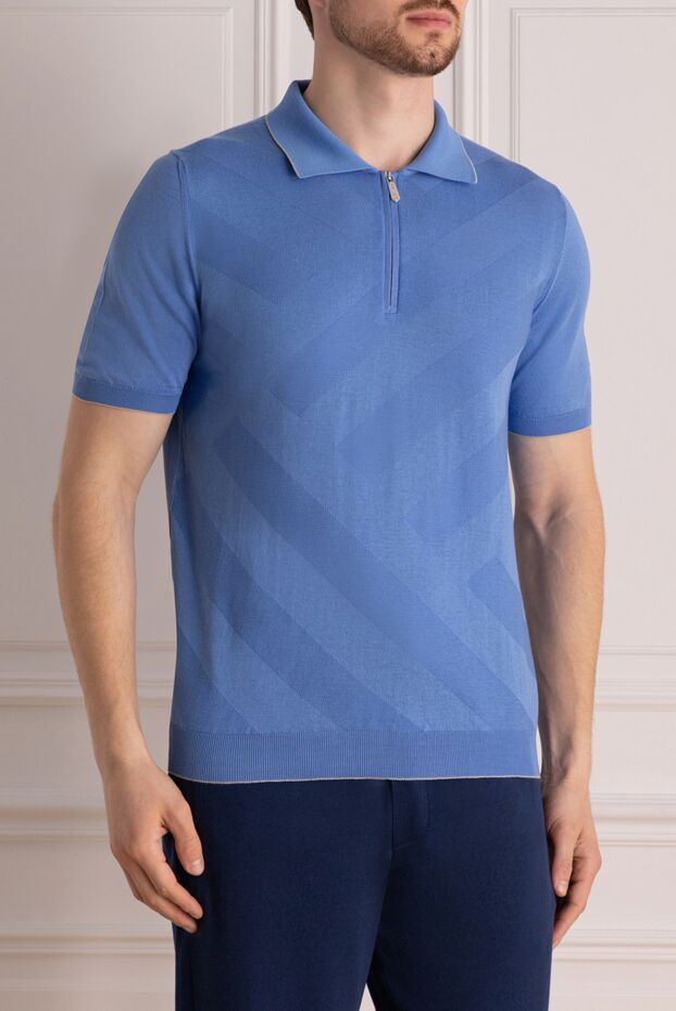 Svevo men's light blue knitted polo shirt with a zipper and a geometric pattern 178879 - photo 3