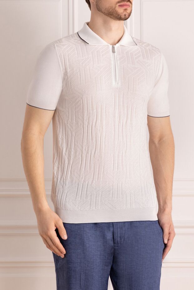 Svevo men's white jersey polo shirt with a jacquard pattern and a zipper 178880 - photo 3