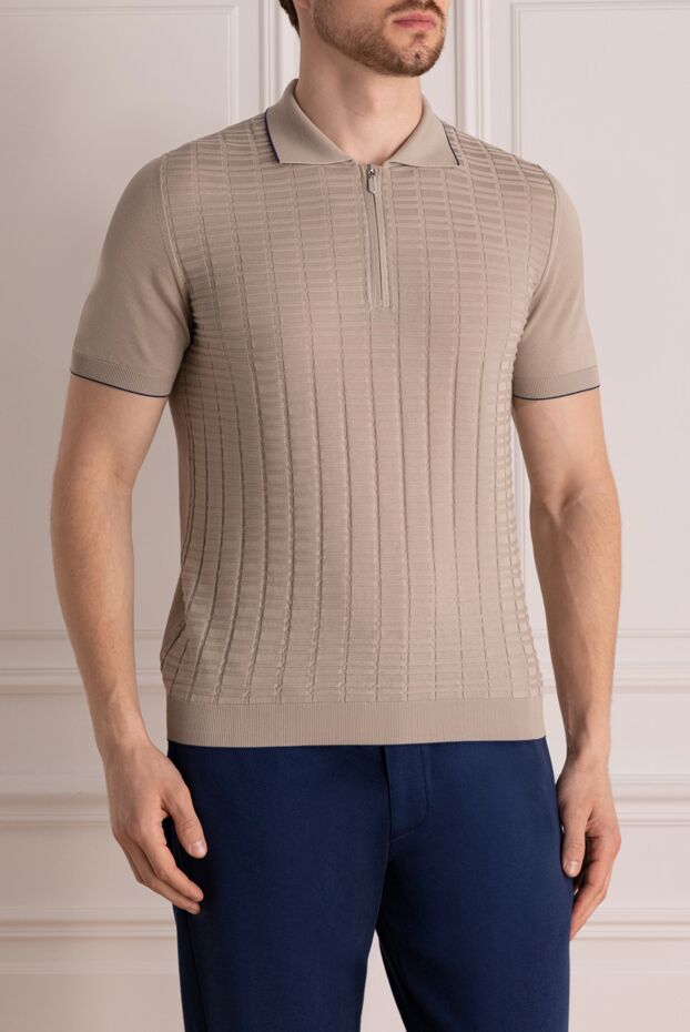 Svevo beige men's knitted polo shirt with a zipper and a raised checkered pattern 178881 - photo 3