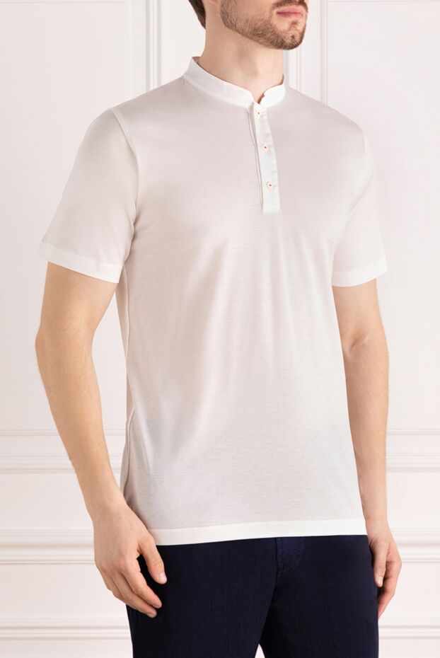 Kiton футболка з коротким рукавом та коміром стійка з бавовни біла 178893 - фото 3