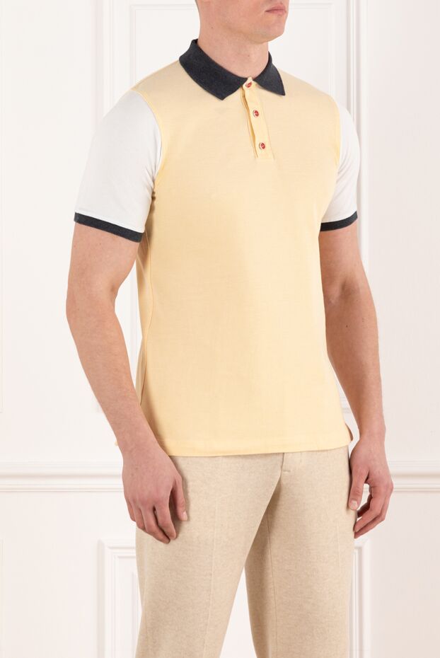 Kiton поло з контрастним коміром чоловіче жовте 178896 - фото 3