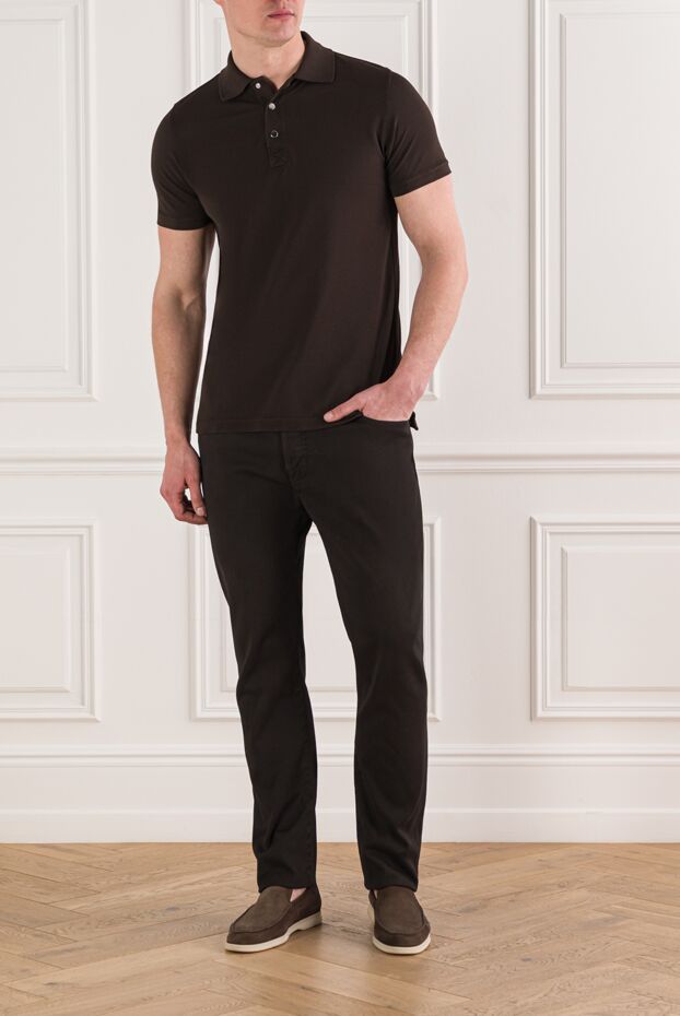Kiton men's polo, dark gray with red cotton buttons 178901 - photo 2
