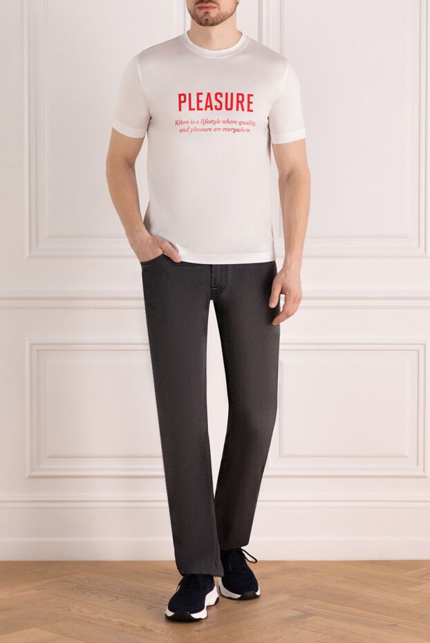 Kiton men's white t-shirt with the red \