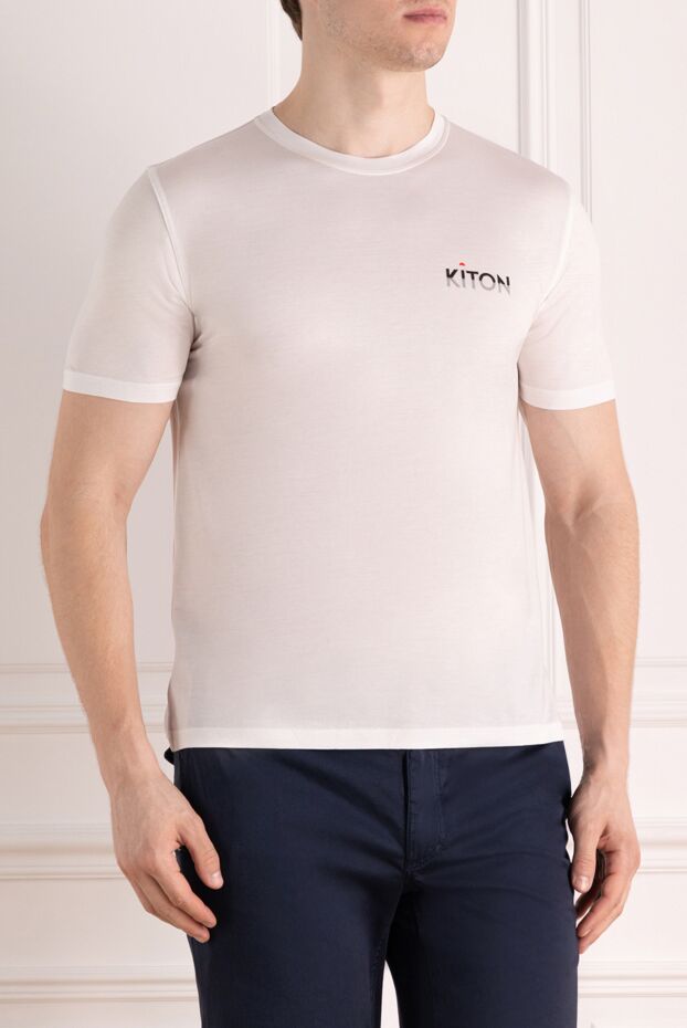 Kiton men's white cotton t-shirt with a small logo on the chest 178935 - photo 3