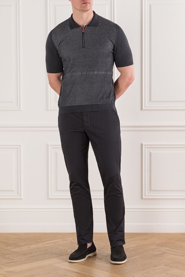 Kiton men's short sleeve polo shirt with zip closure in gray 178936 - photo 2